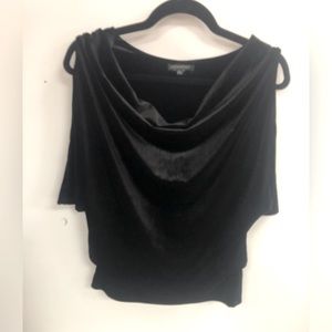 FOR CYNTHIA COLD SHOULDER ELBOW SLEEVES TIGHT WAIST FALLING NECK LINE VELVET TOP